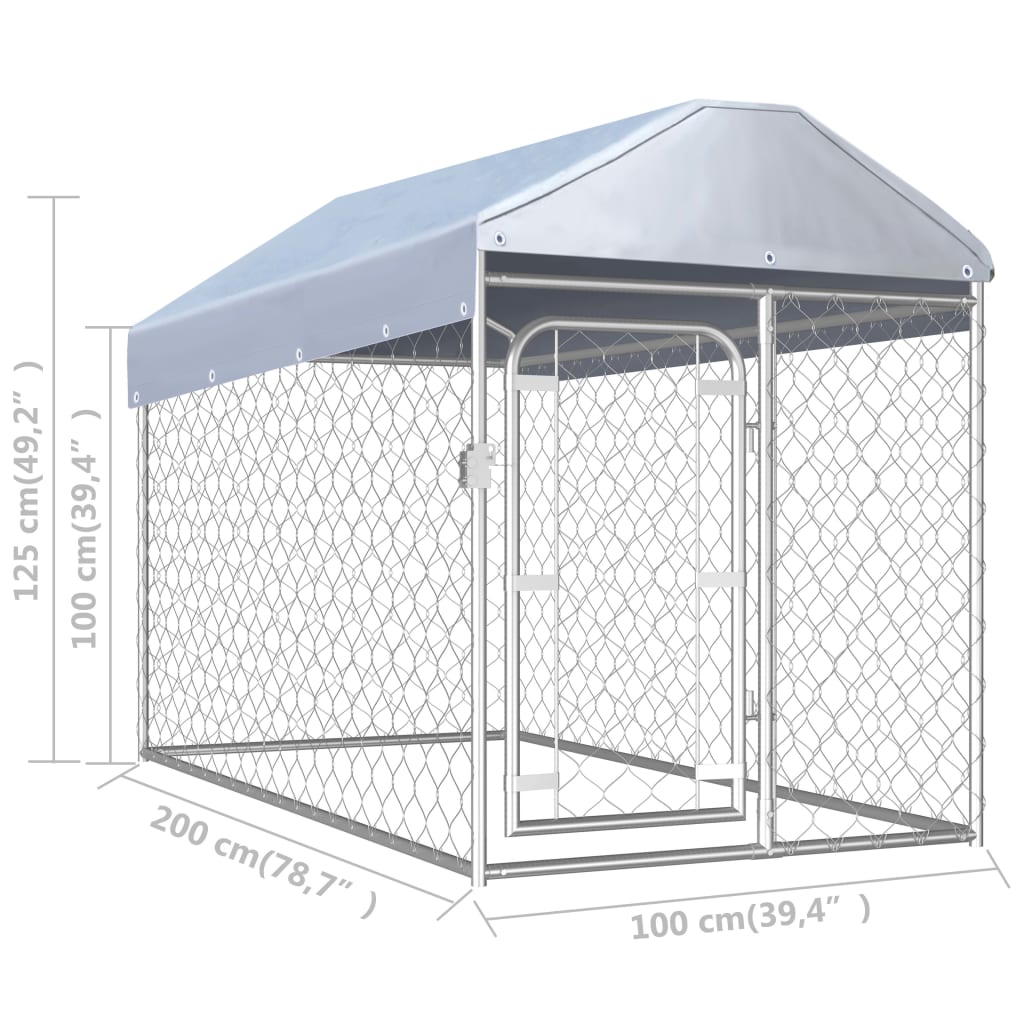 Padoc pentru câini de exterior cu acoperiș, 200 x 100 x 125 cm