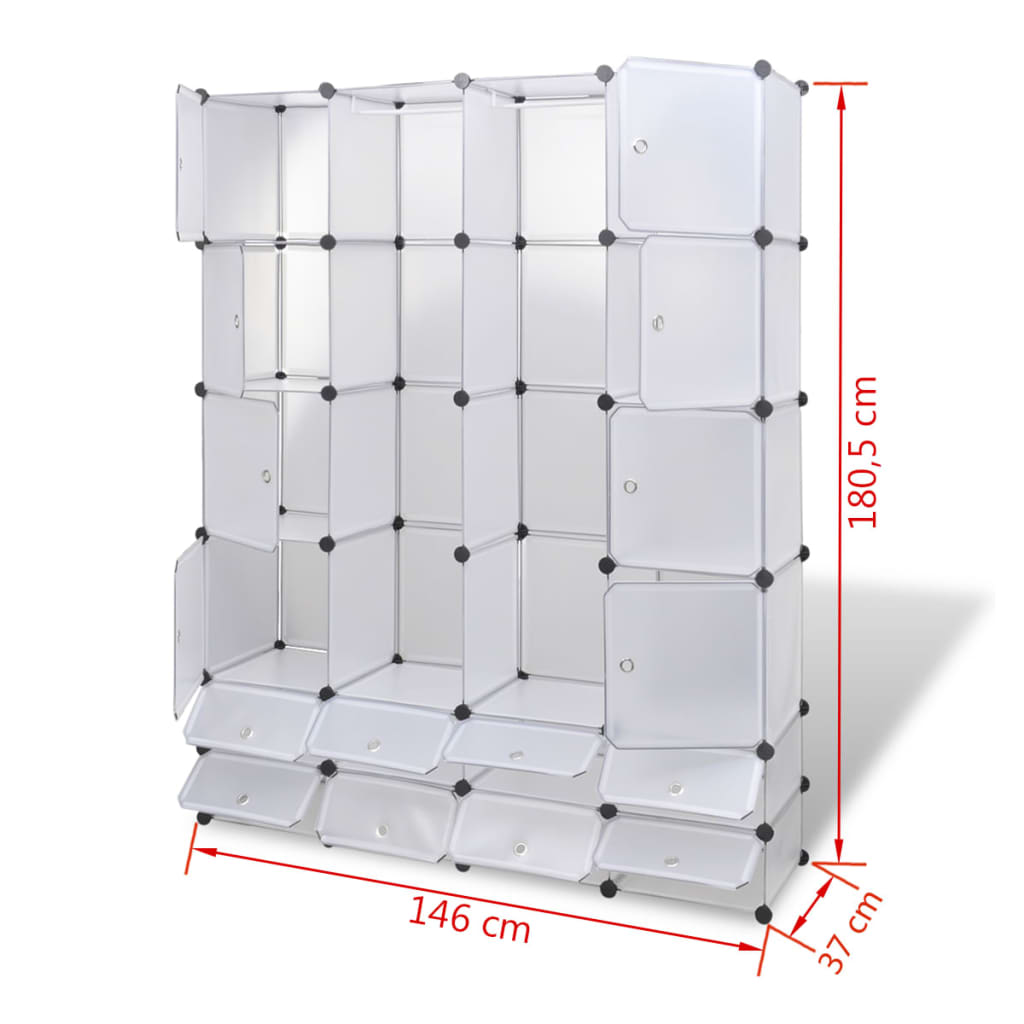 Dulap modular cu 18 compartimente alb 37 x 146 x 180,5 cm