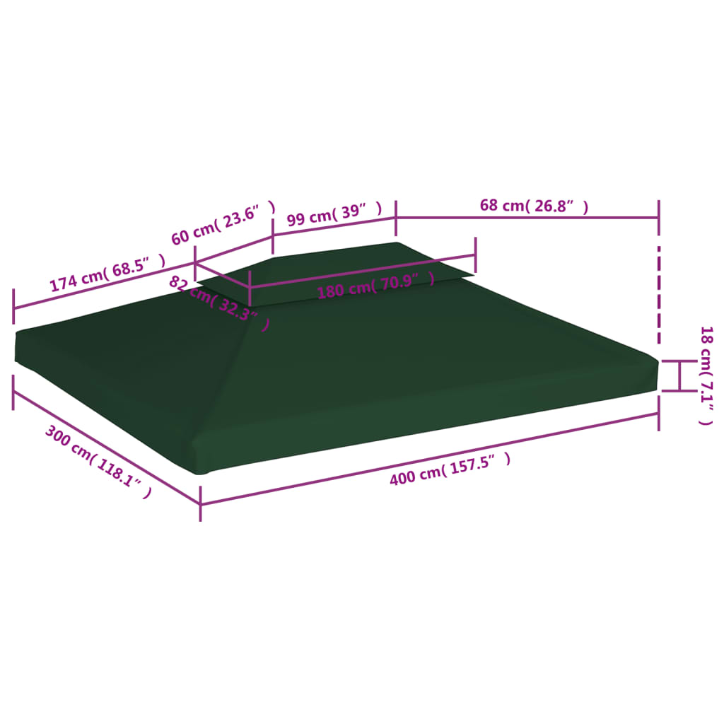 Spare pavilion roof awning, green, 3x4 m, 310 g/m²