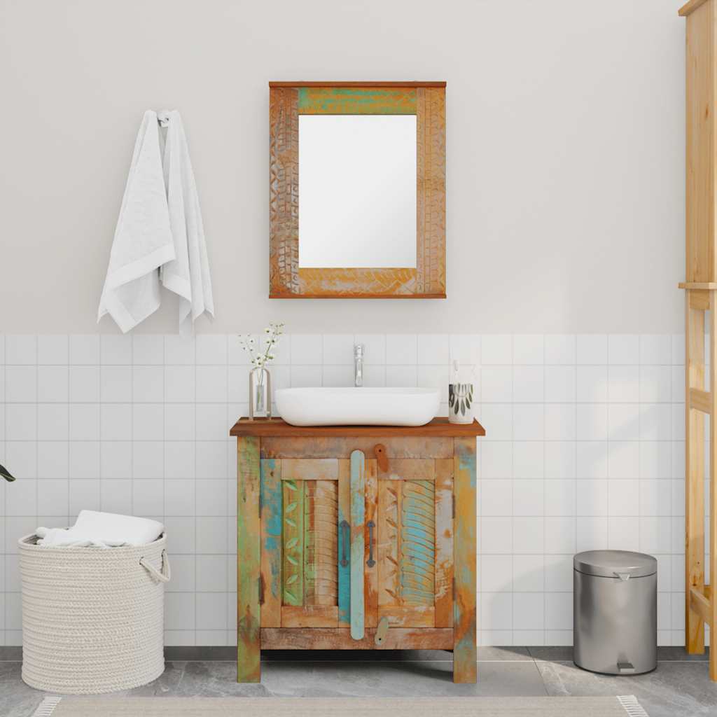 Set dulap de baie din lemn masiv reciclat, cu oglindă