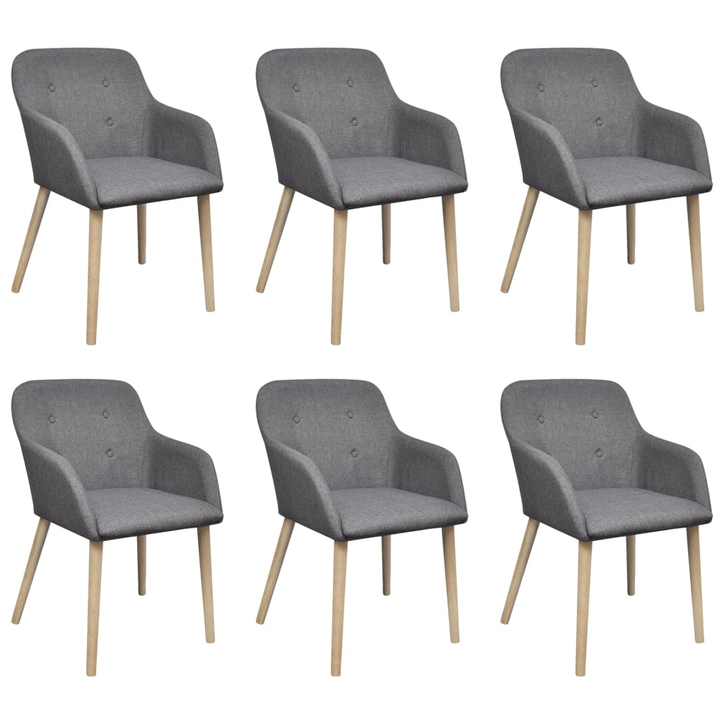 Scaune bucătărie 6 buc, gri deschis, textil & lemn stejar masiv