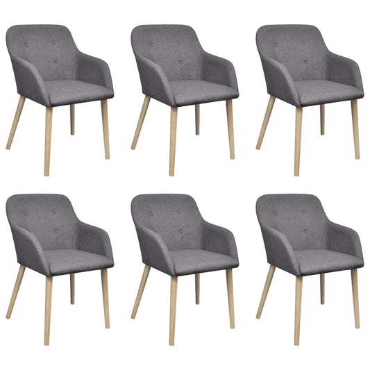 Scaune bucătărie 6 buc, gri deschis, textil & lemn stejar masiv