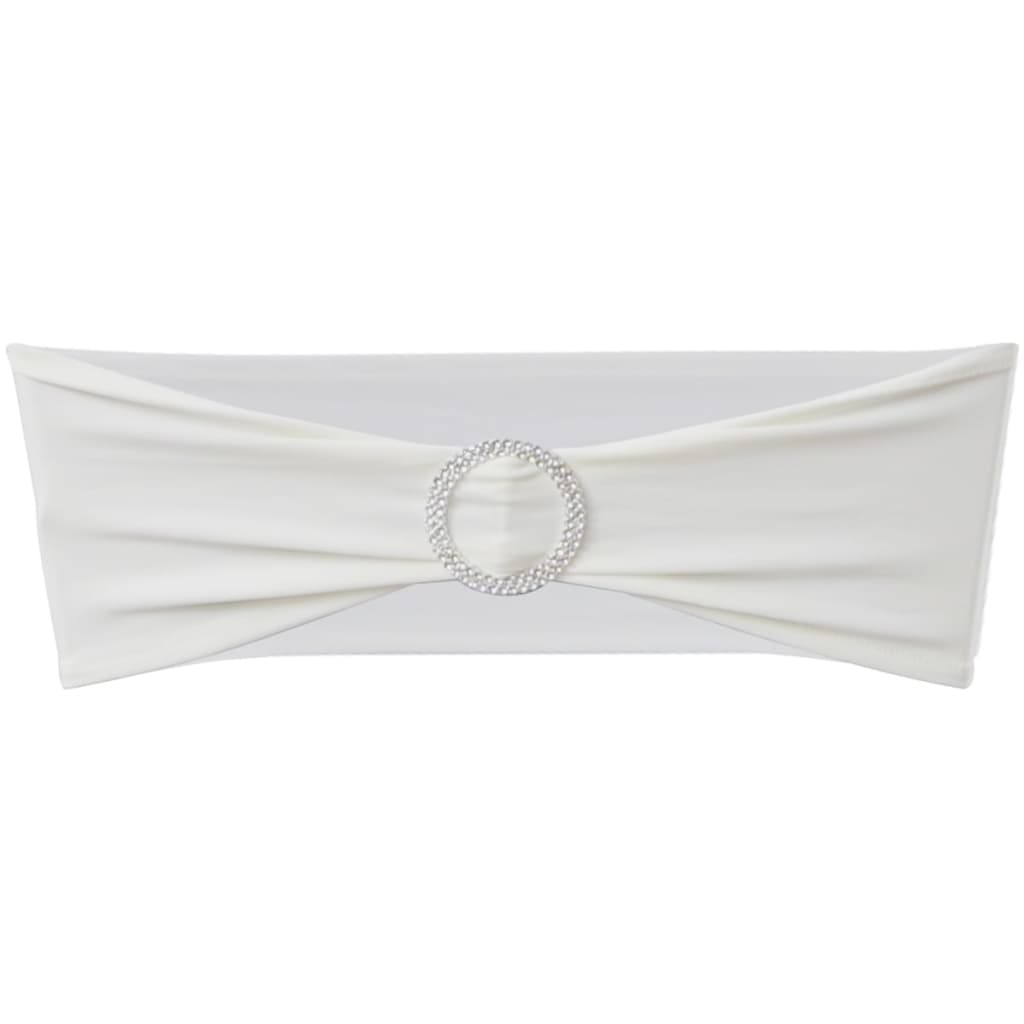 Fundă elastică decorativă scaun, cataramă diamante, crem, 25 buc.