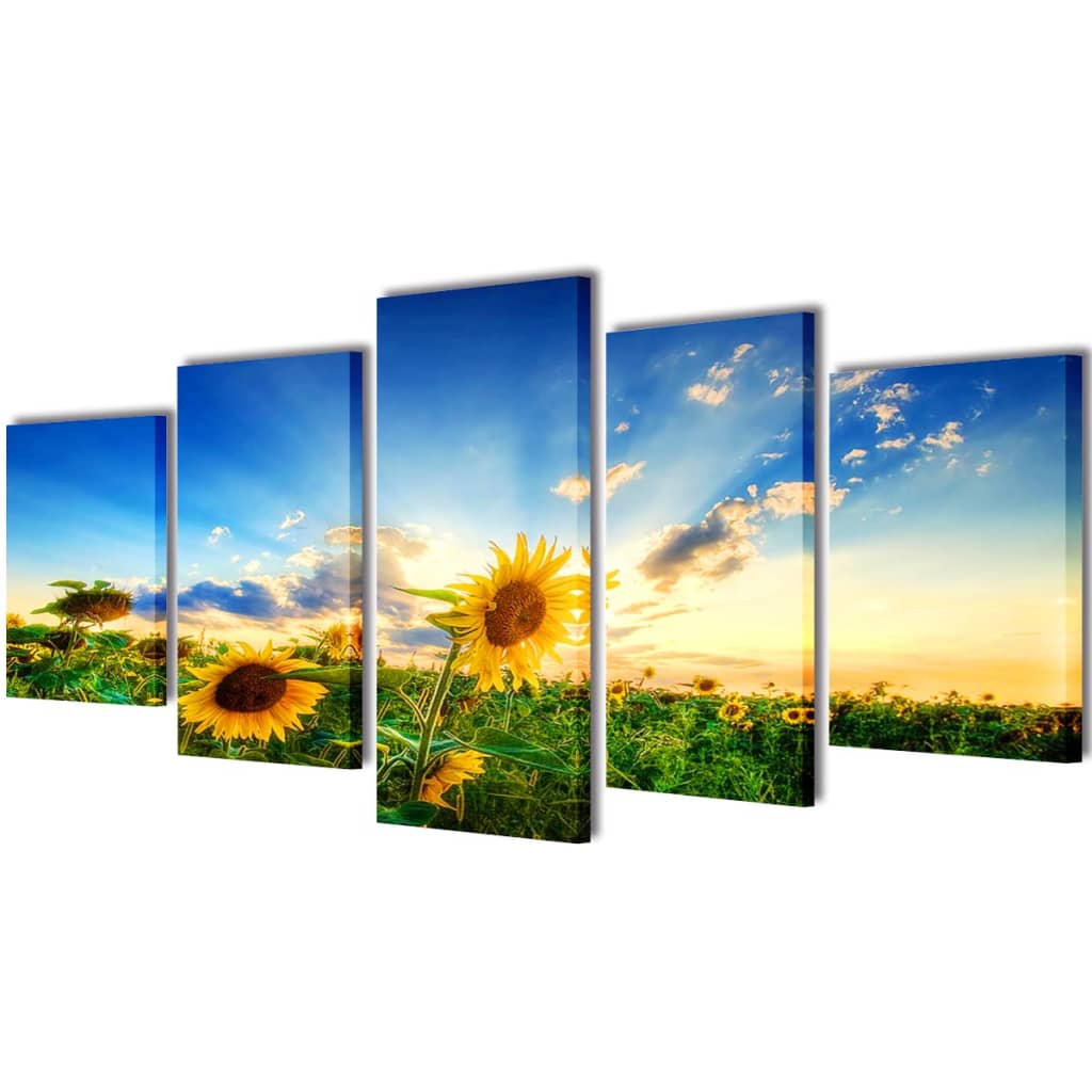 Set tablouri pânză cu imprimeu floarea soarelui, 200 x 100 cm