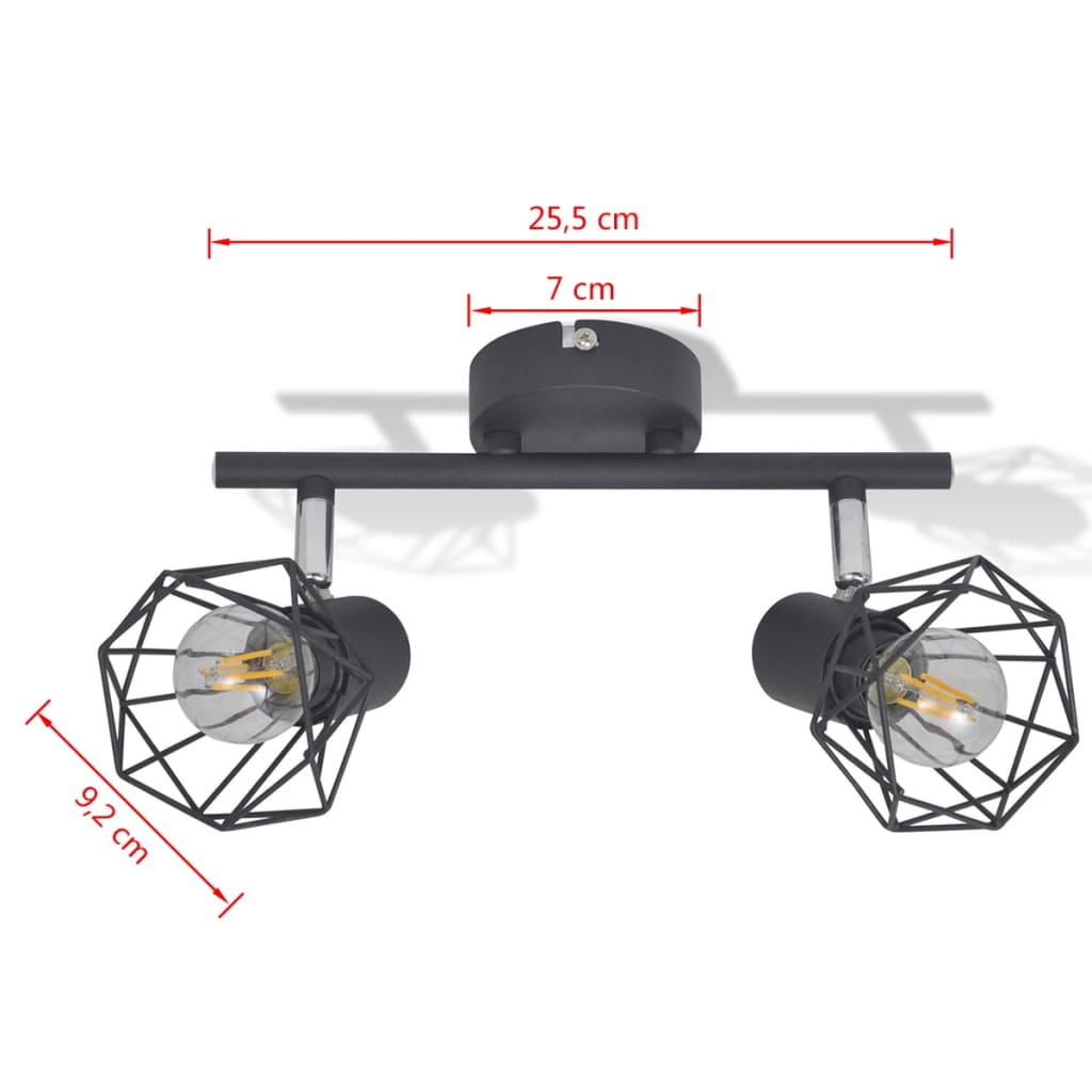 Aplice perete cadru sârmă, stil industrial, negru, 2 becuri LED