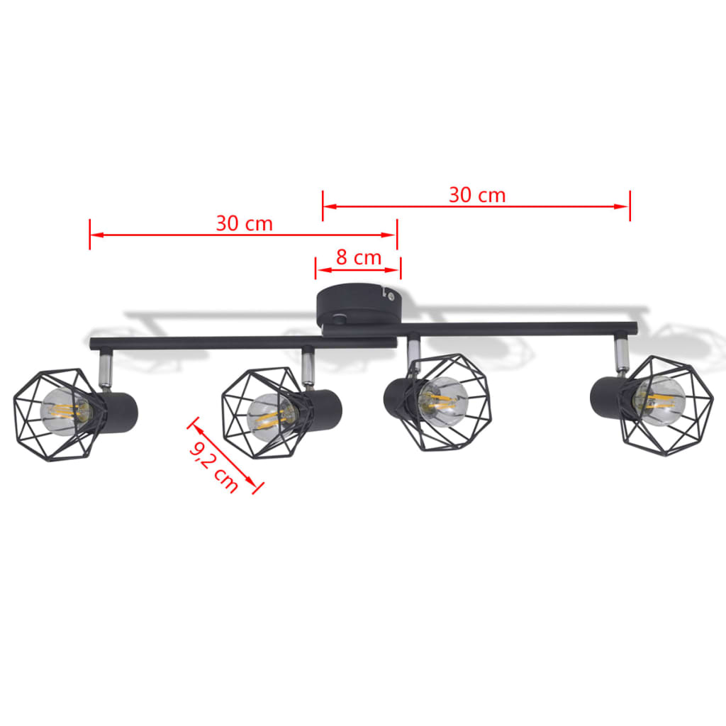 Aplice perete cadru sârmă, stil industrial, negru, 4 becuri LED