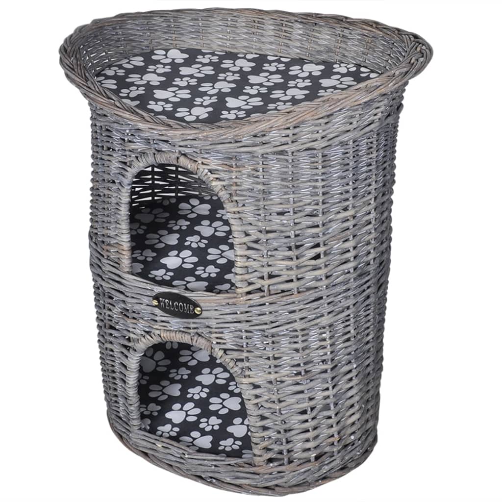 Cat/bed/scratching post set 2 tiers with wicker cushion