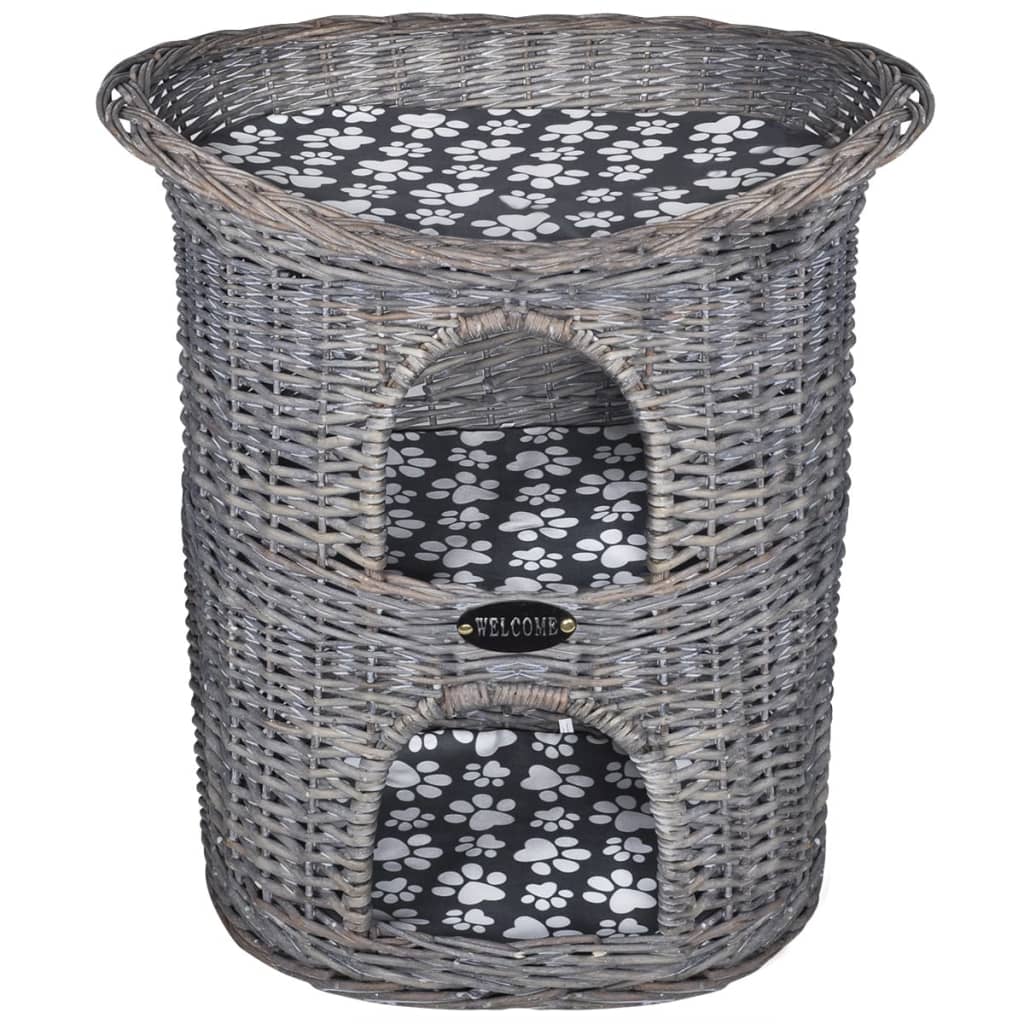 Cat/bed/scratching post set 2 tiers with wicker cushion
