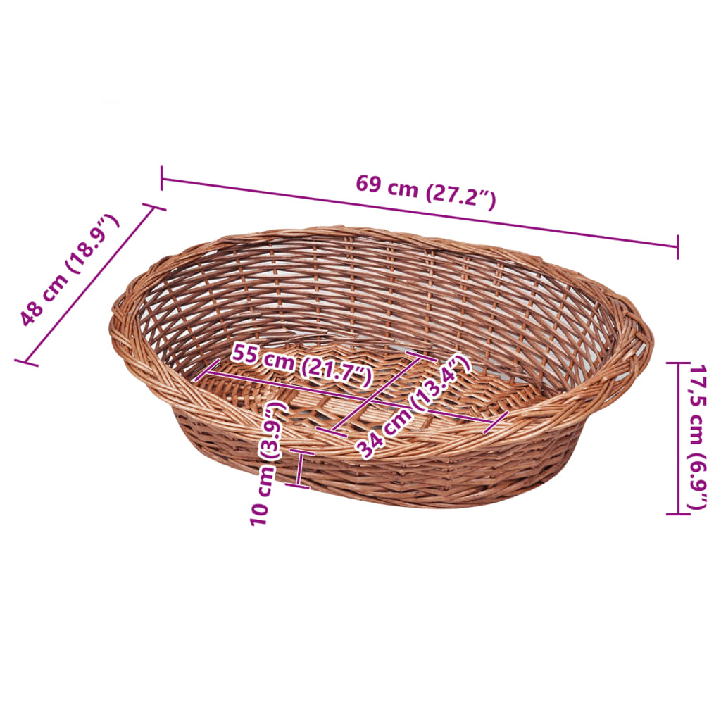 Wicker basket/bed for dogs/pets, 70 cm, natural