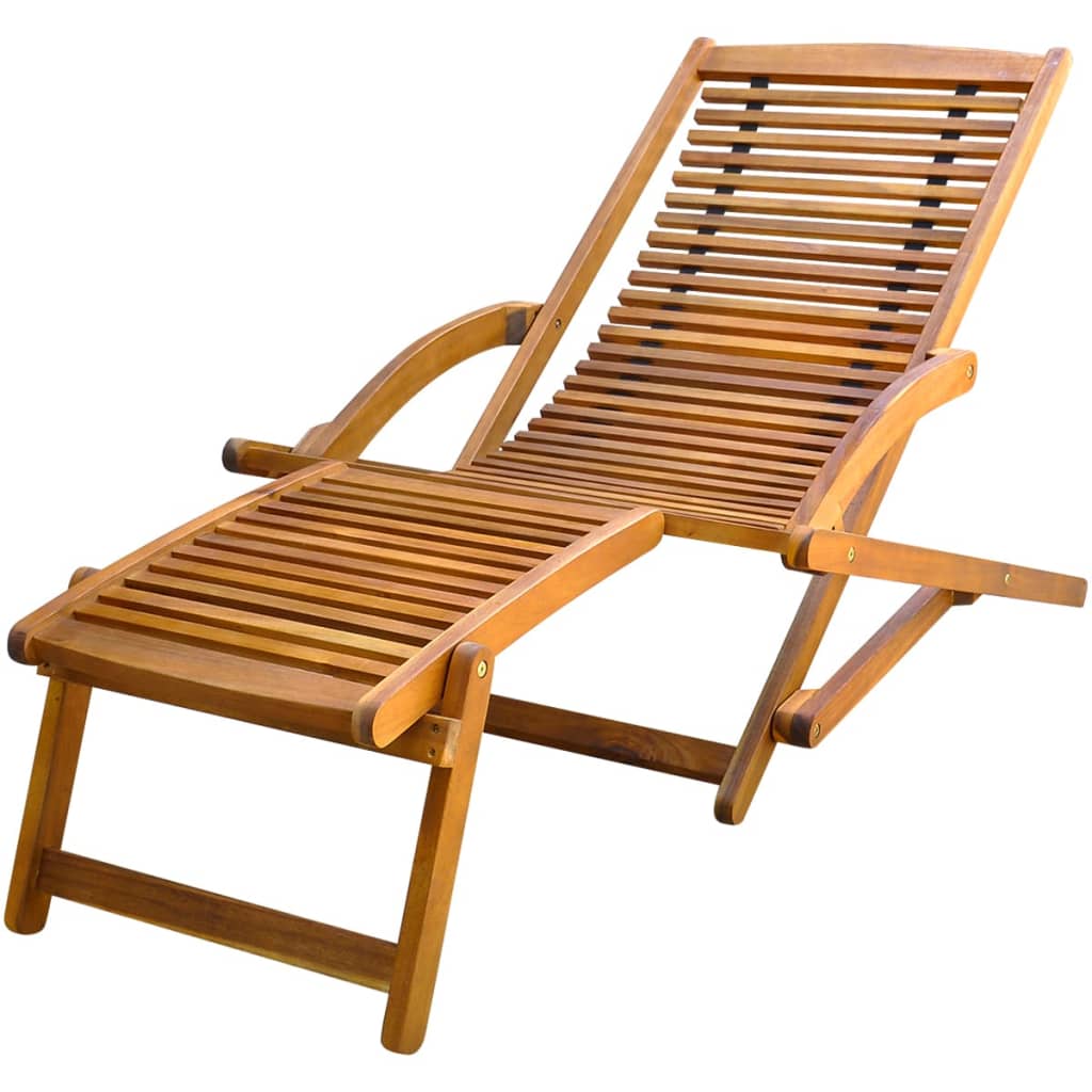 Lounger with acacia wood footrest