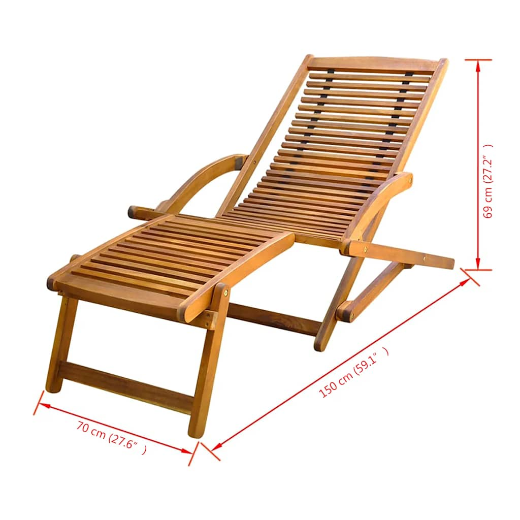 Lounger with acacia wood footrest