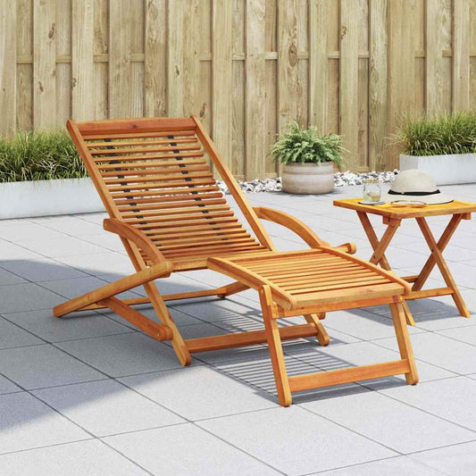 Lounger with acacia wood footrest