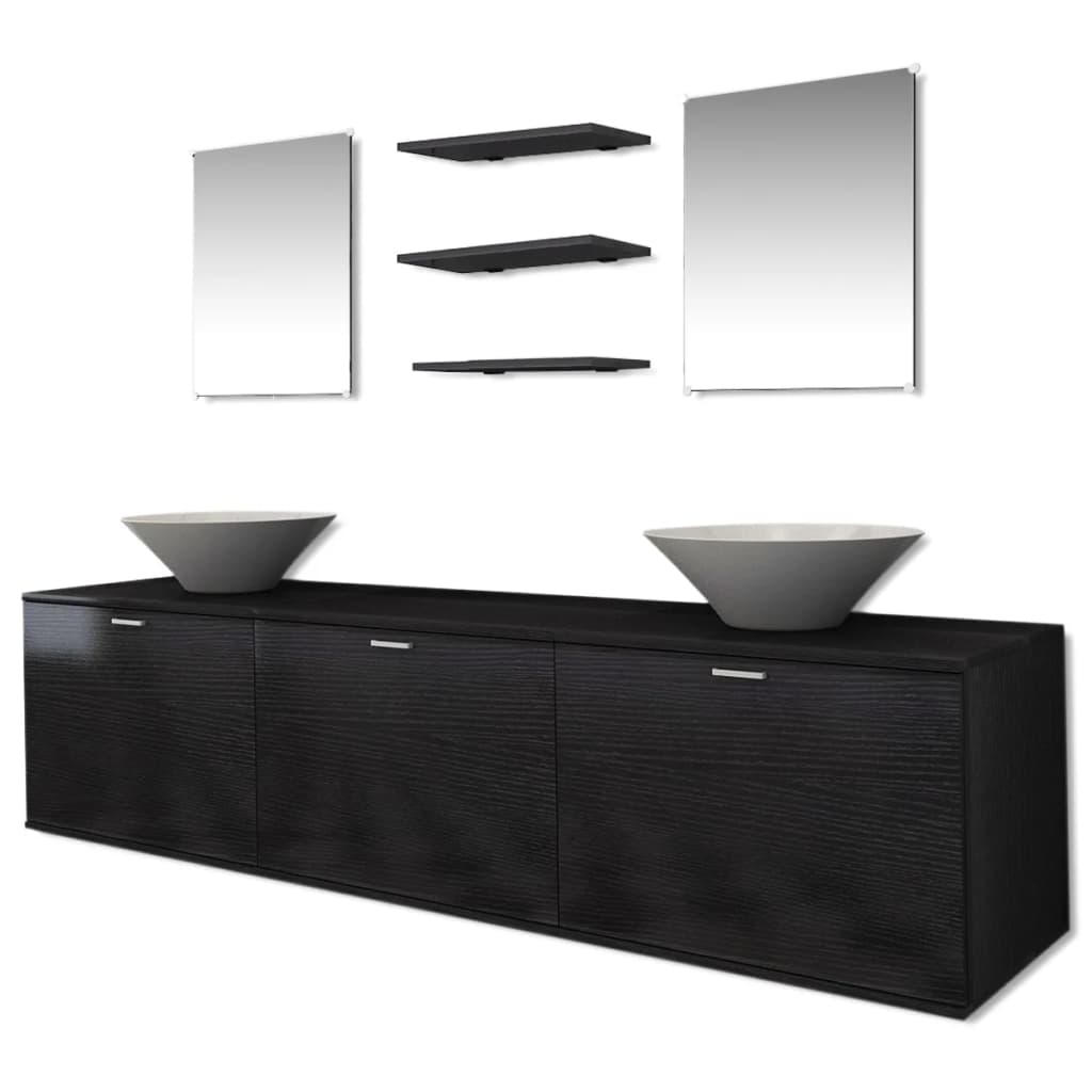 Set mobilier baie format din 8 piese cu chiuvete incluse, Negru