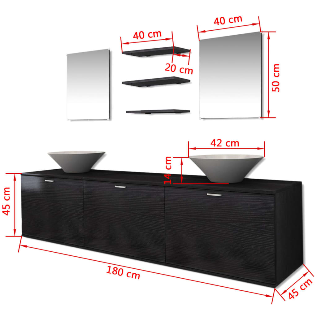 Set mobilier baie format din 8 piese cu chiuvete incluse, Negru