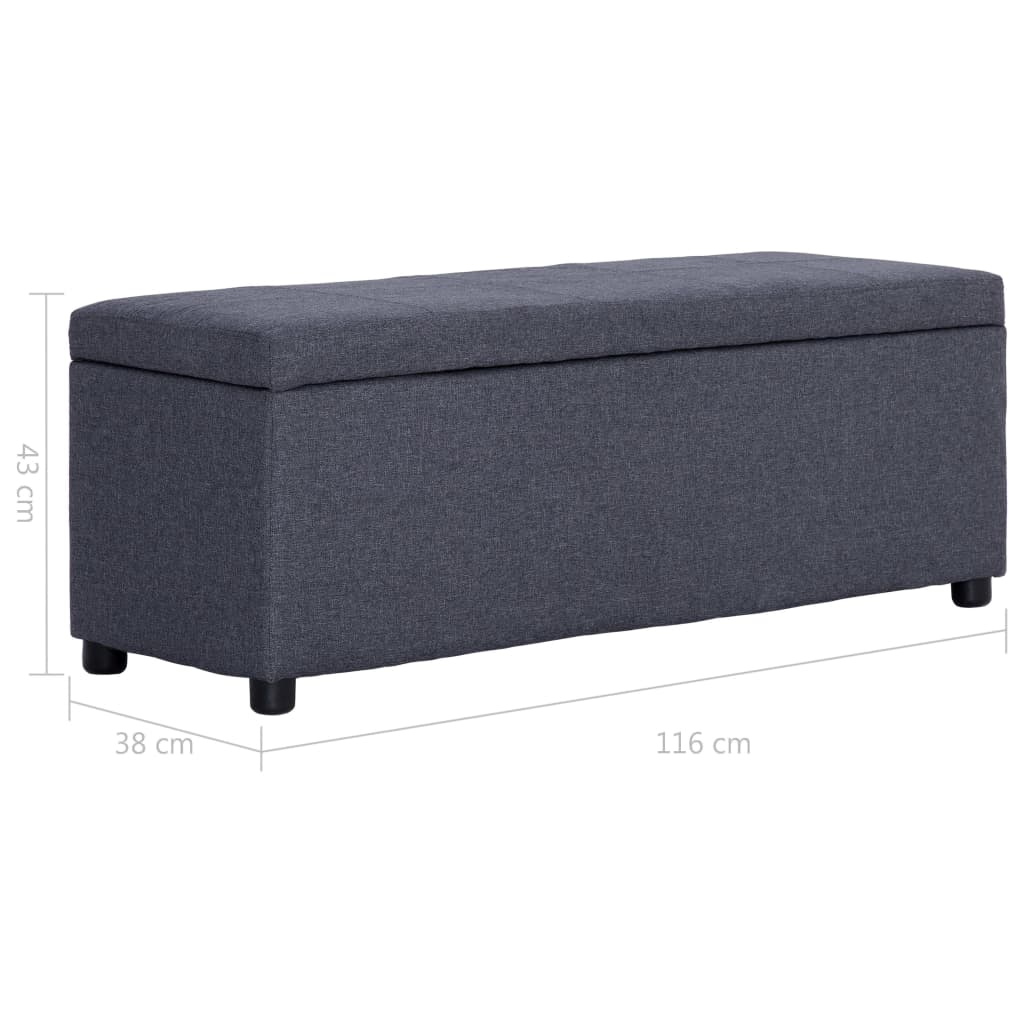 Bancă, compartiment de depozitare, gri închis, 116 cm poliester