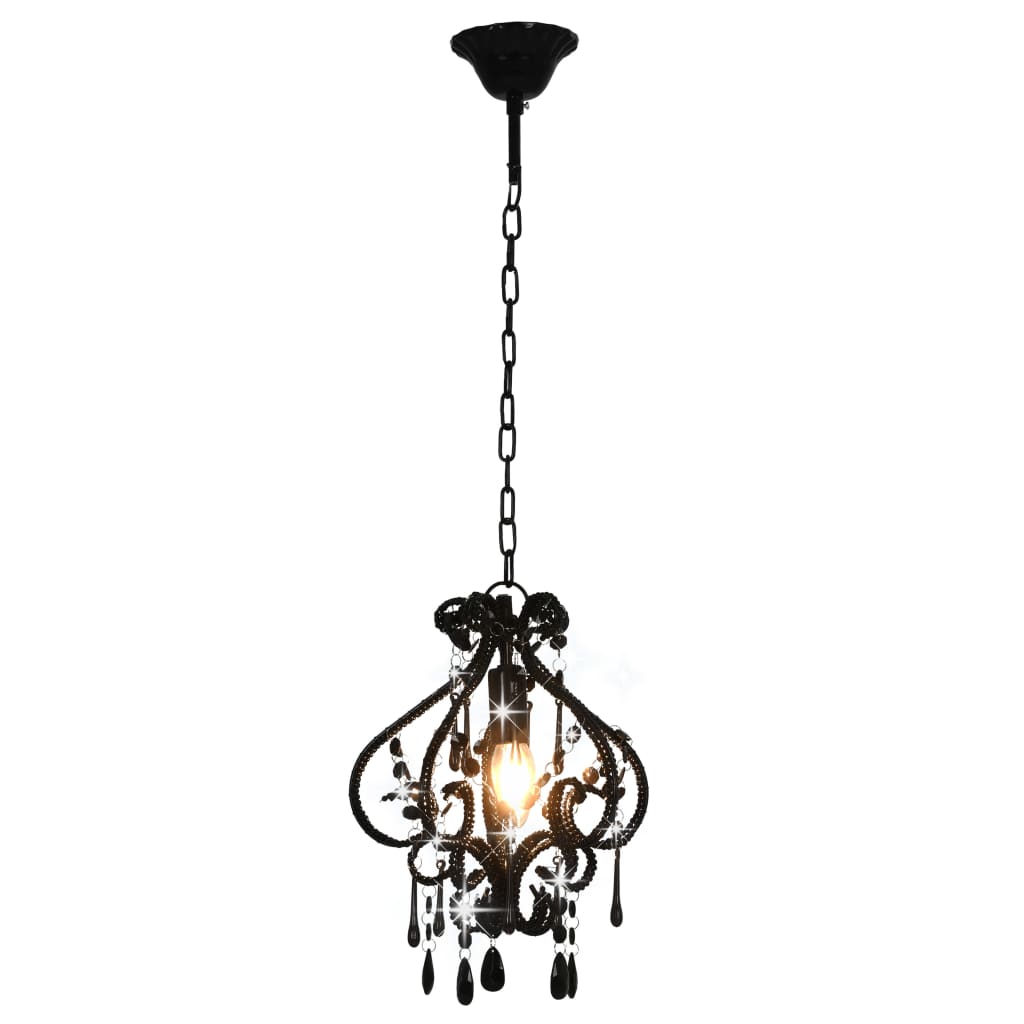 Candelabru cu mărgele, negru, rotund, E14