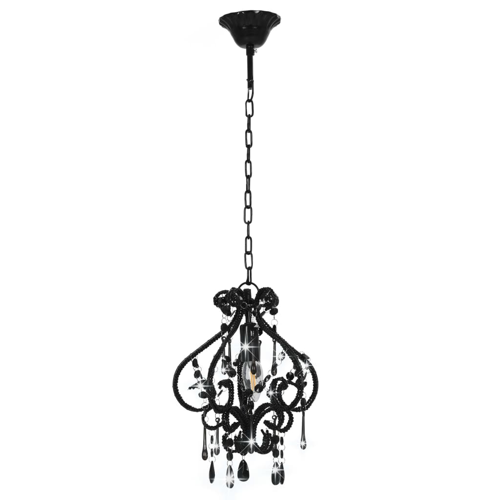 Candelabru cu mărgele, negru, rotund, E14
