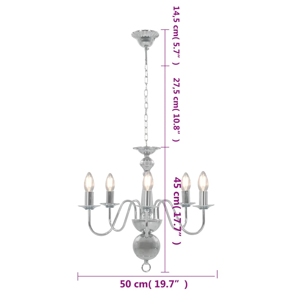 Candelabru, argintiu, 5 becuri E14