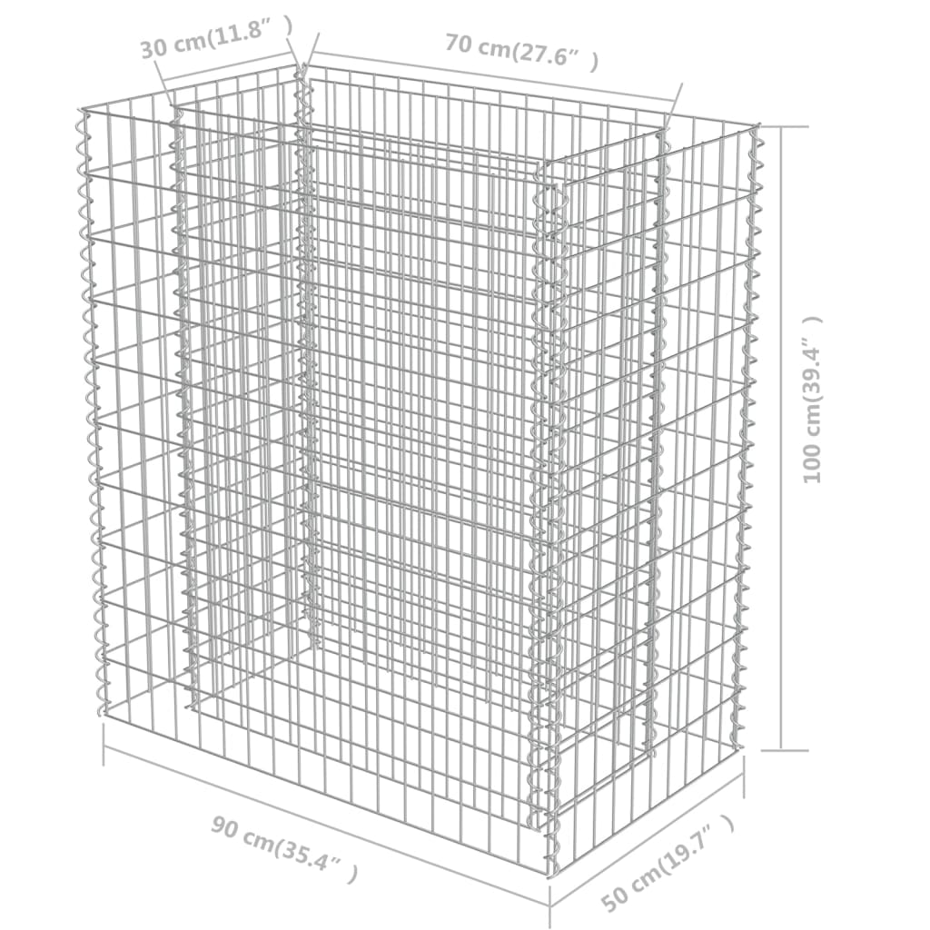 Strat înălțat gabion, 90x50x100 cm, oțel galvanizat