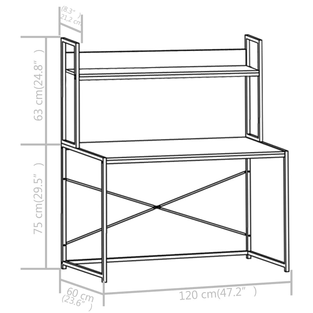 Birou de calculator, alb și stejar, 120 x 60 x 138 cm