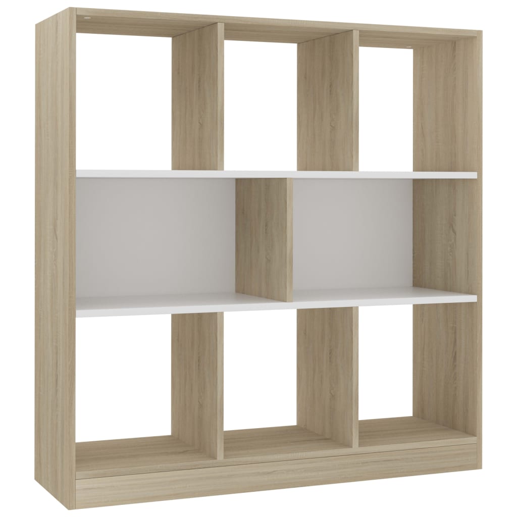 Bibliotecă, alb/stejar sonoma, 97,5x29,5x100 cm, lemn prelucrat