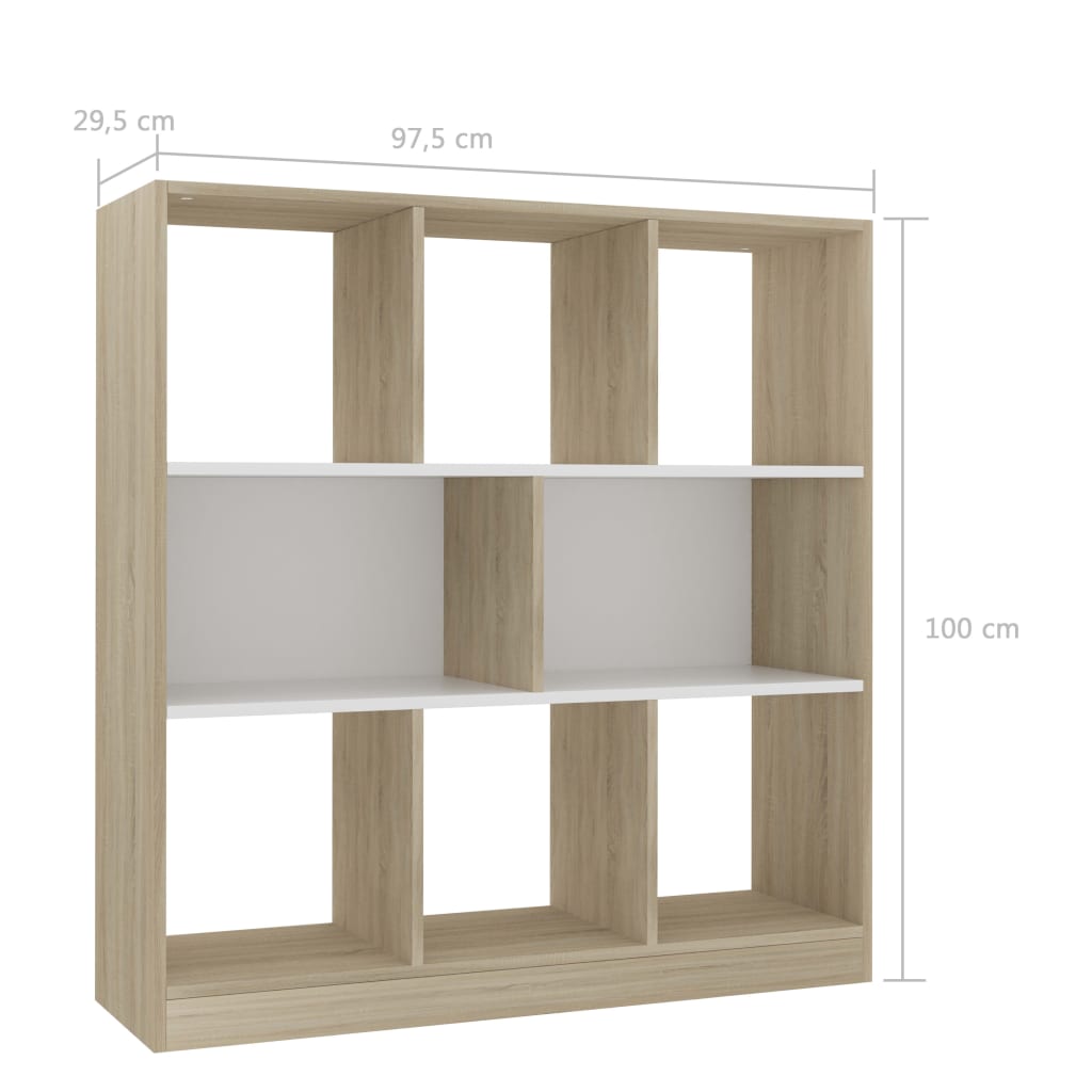 Bibliotecă, alb/stejar sonoma, 97,5x29,5x100 cm, lemn prelucrat