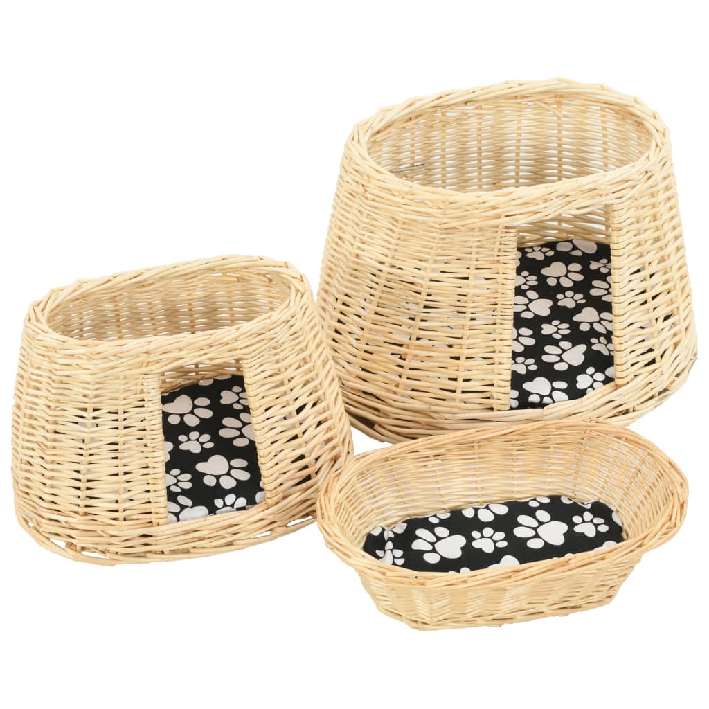 Set coșuri pisici cu perne 3 piese 47x34x60 cm răchită naturală