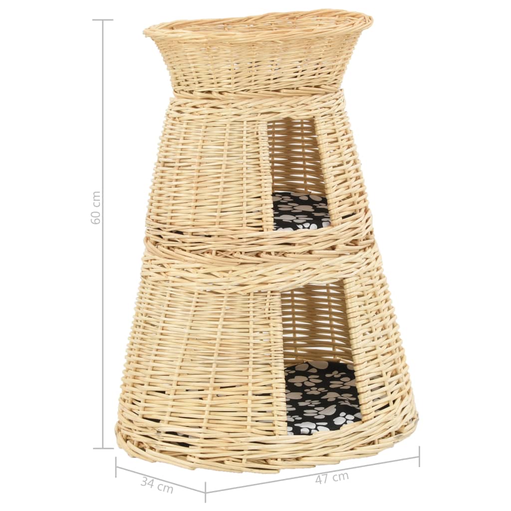 Set coșuri pisici cu perne 3 piese 47x34x60 cm răchită naturală