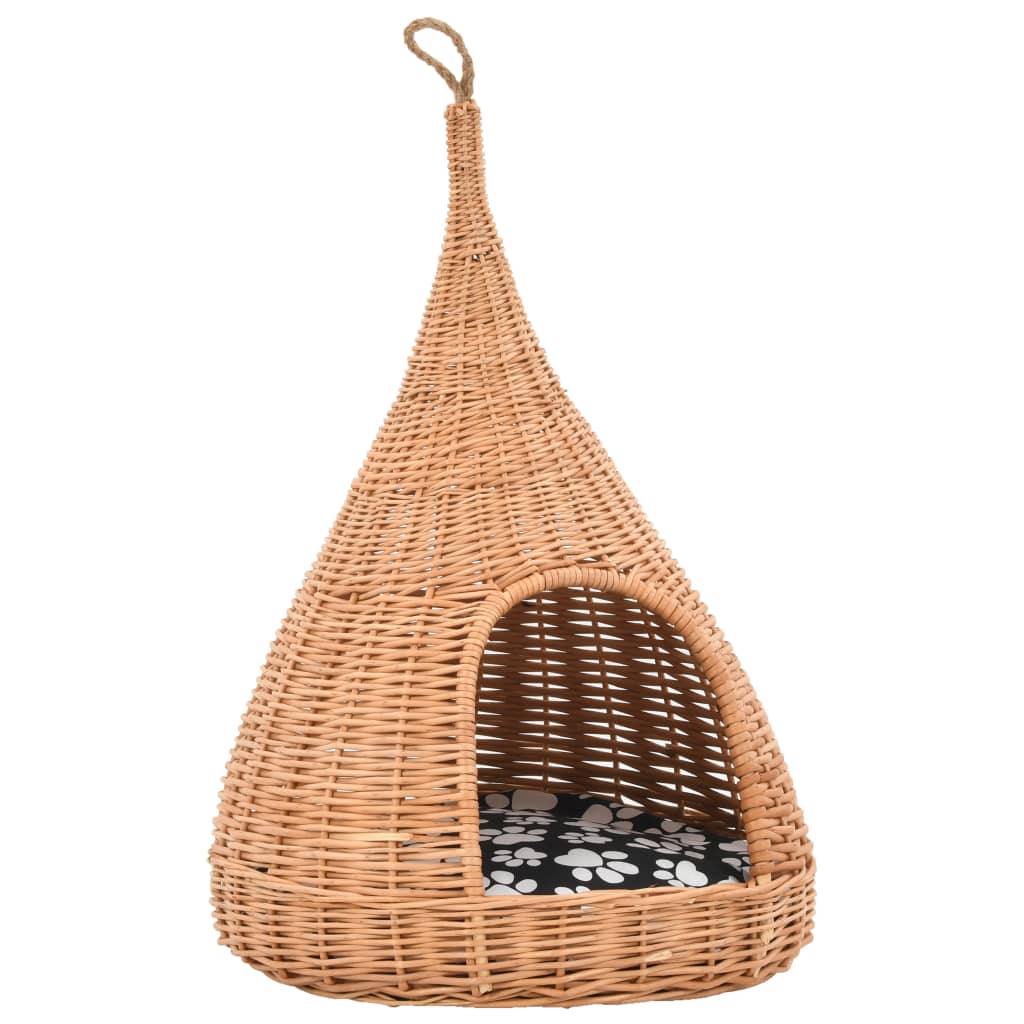 Casă pentru pisici cu pernă, 40x60 cm, salcie naturală, teepee