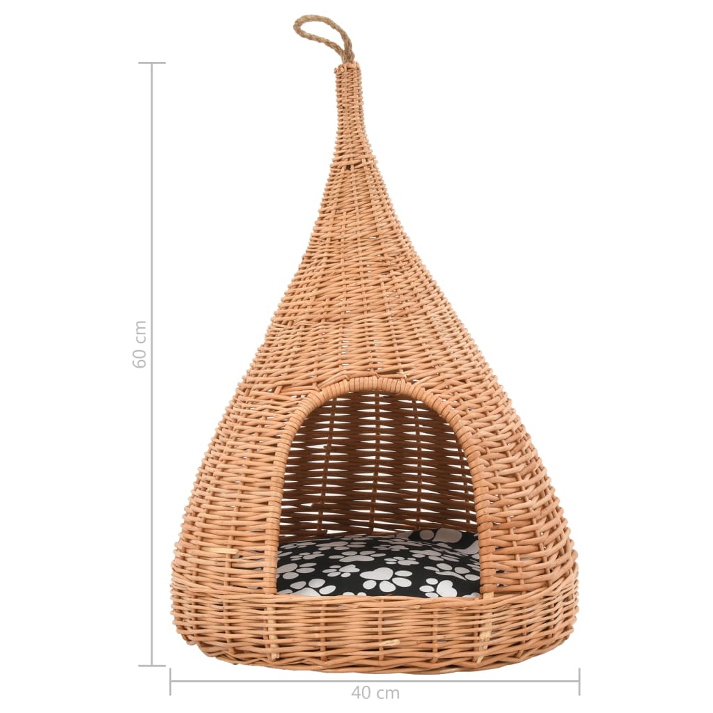 Casă pentru pisici cu pernă, 40x60 cm, salcie naturală, teepee