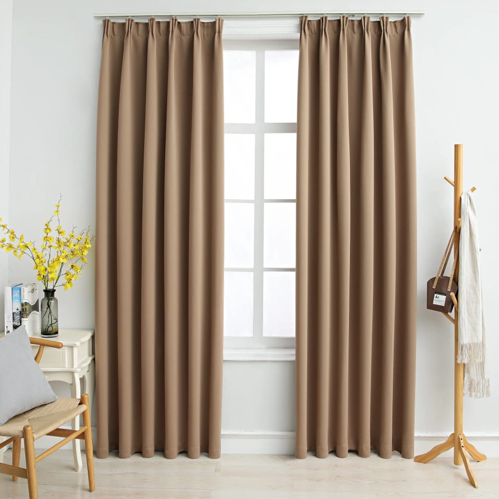 Draperii opace cu cârlige, 2 buc., gri taupe, 140 x 225 cm