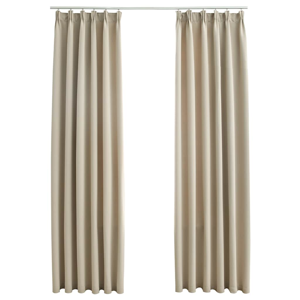 Blackout curtains with hooks, 2 pcs., beige, 140 x 225 cm