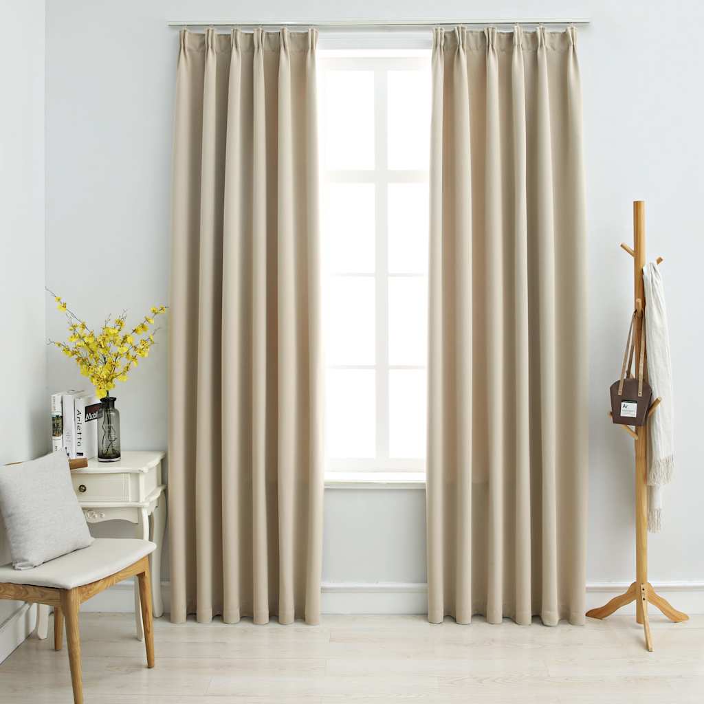 Blackout curtains with hooks, 2 pcs., beige, 140 x 225 cm