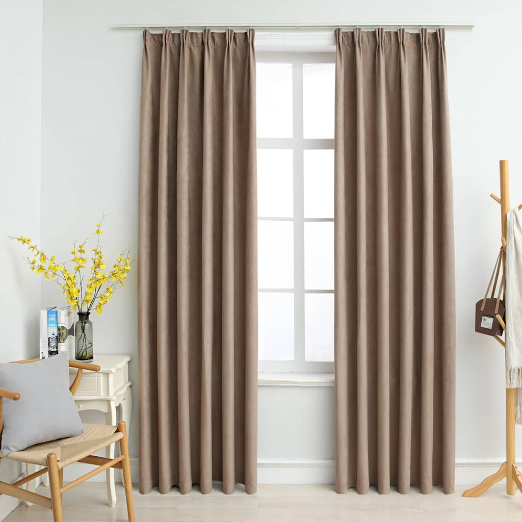 Draperii opace cu cârlige, 2 buc., gri taupe, 140 x 175 cm