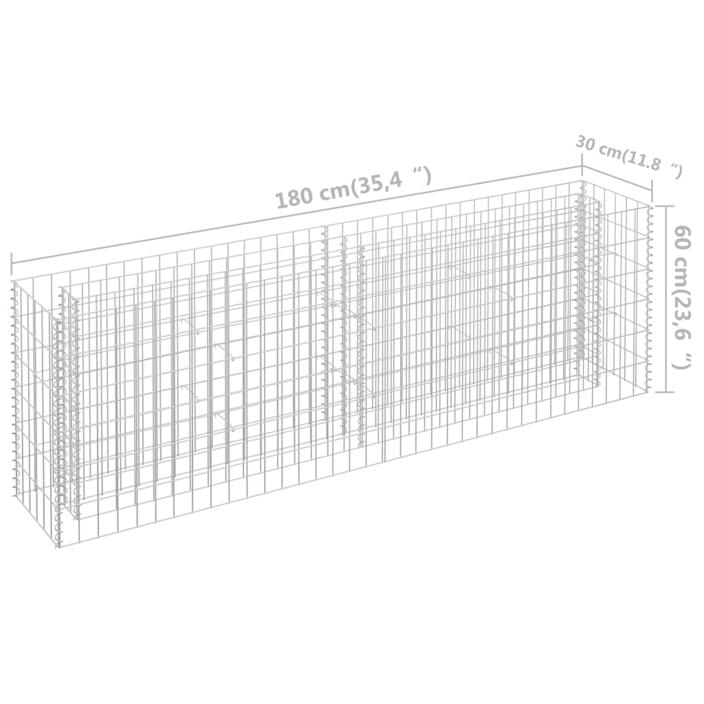 Strat înălțat gabion, 180 x 30 x 60 cm, oțel galvanizat