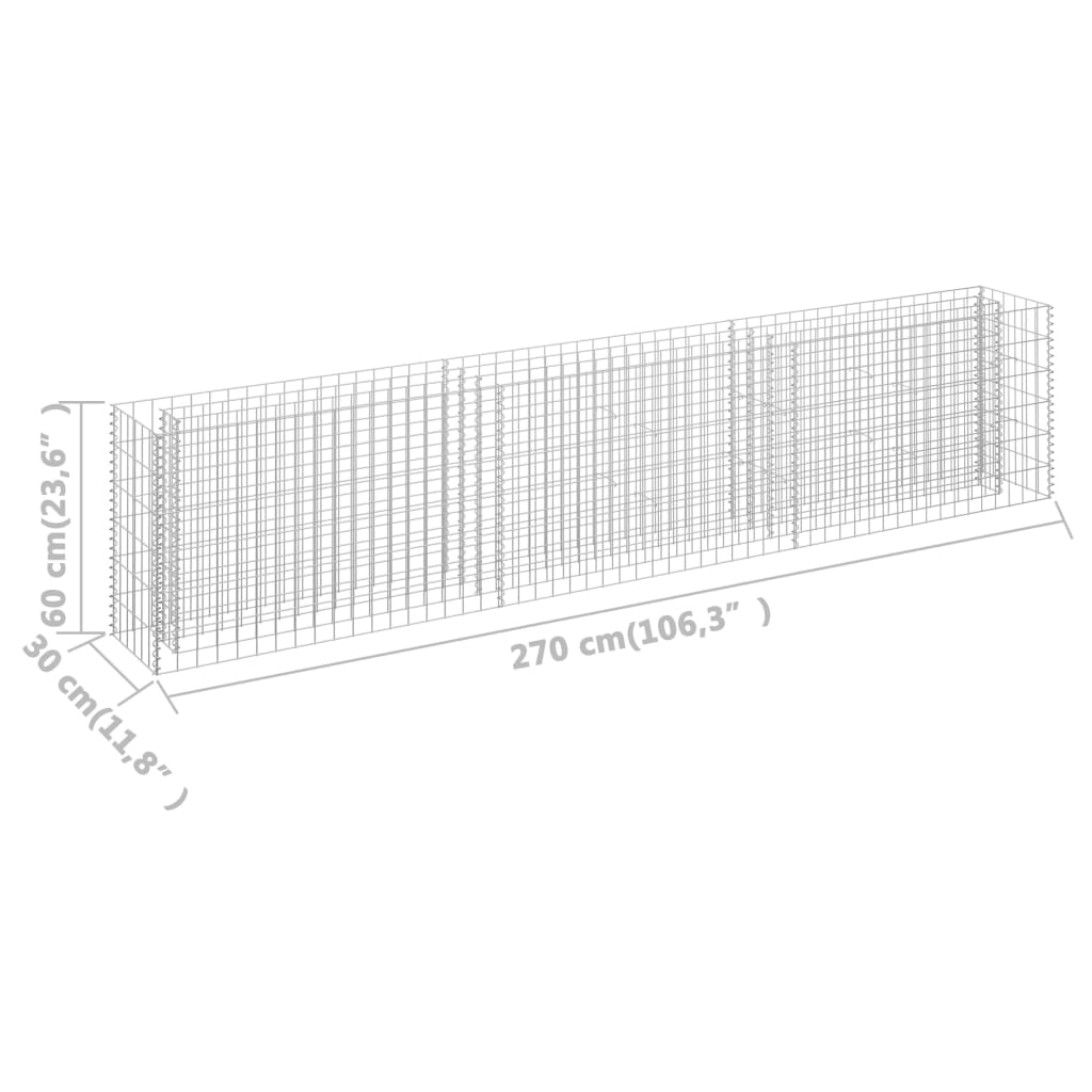 Strat înălțat gabion, 270 x 30 x 60 cm, oțel galvanizat