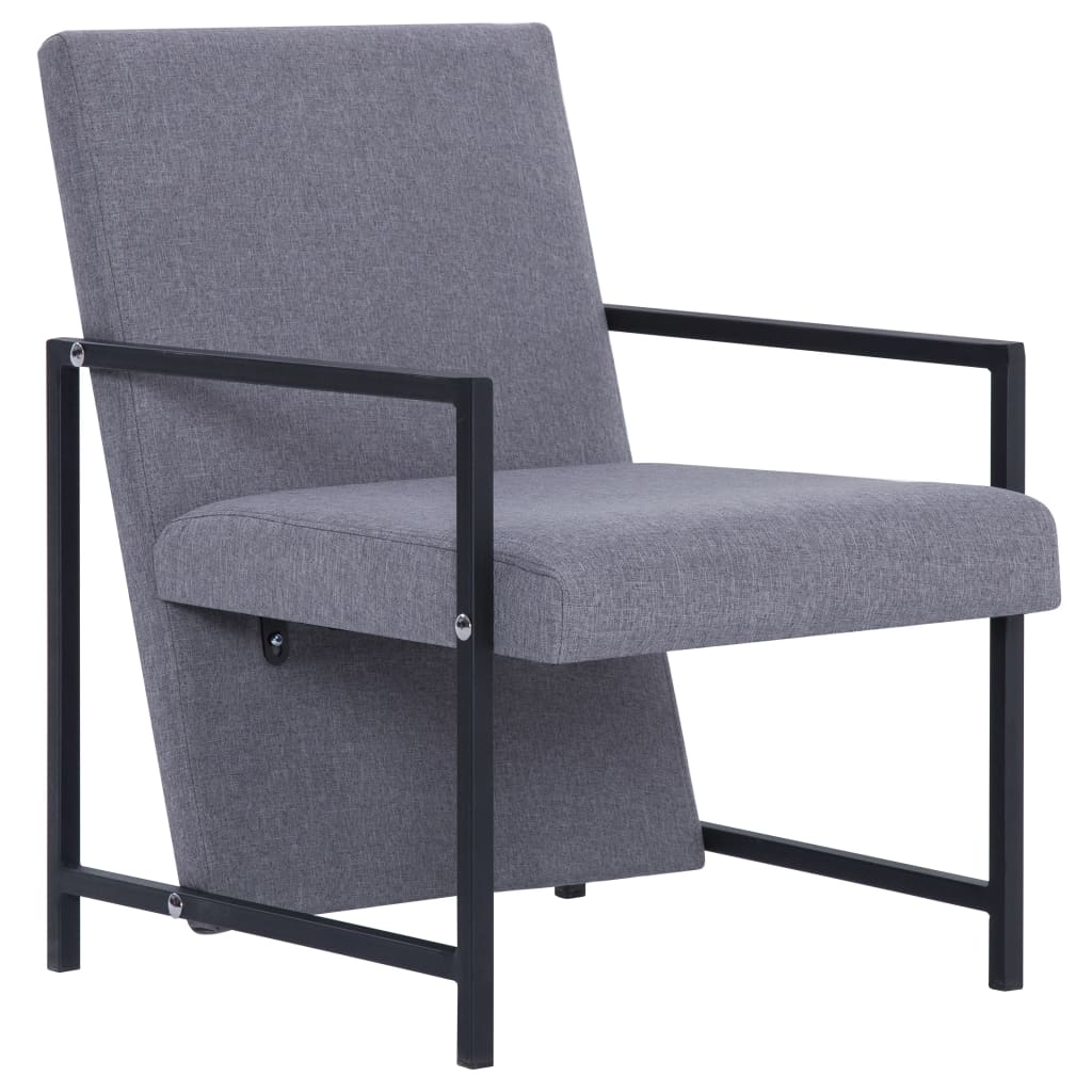 Fotoliu cu picioare cromate, gri deschis, textil