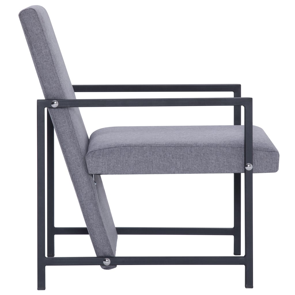 Fotoliu cu picioare cromate, gri deschis, textil