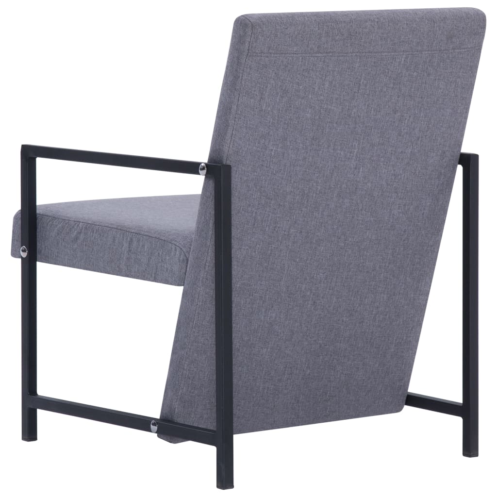 Fotoliu cu picioare cromate, gri deschis, textil