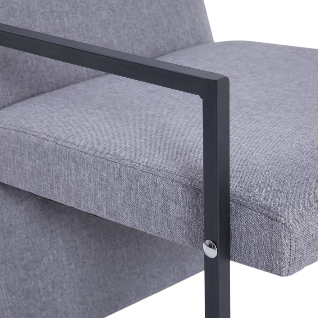 Fotoliu cu picioare cromate, gri deschis, textil