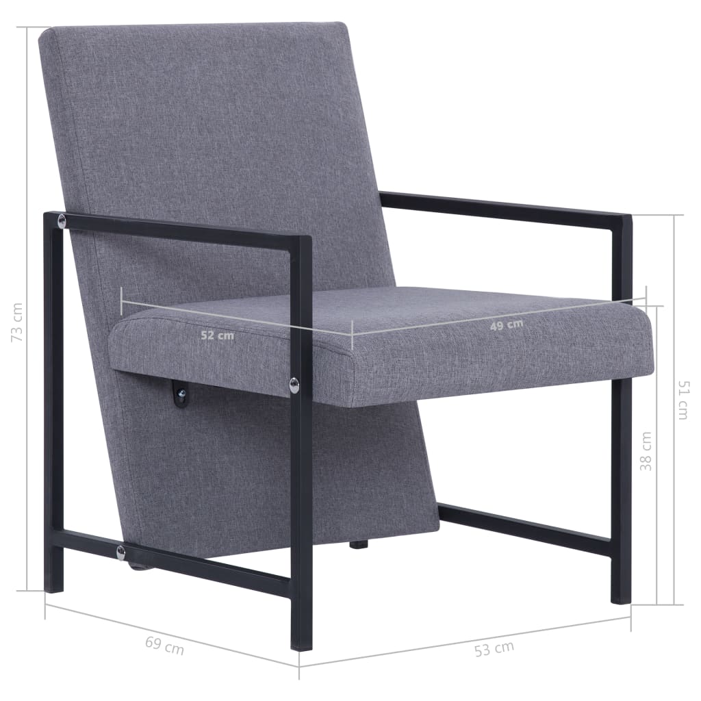 Fotoliu cu picioare cromate, gri deschis, textil