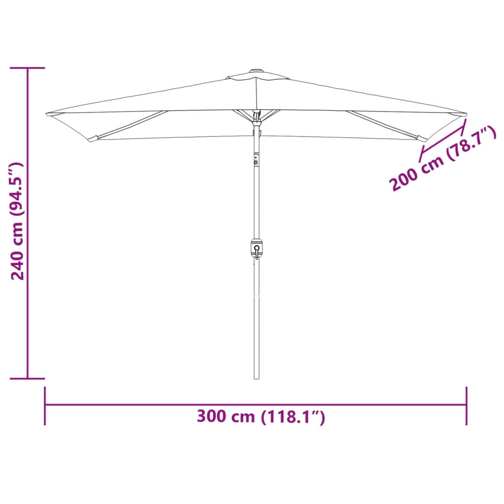 Umbrelă de soare de exterior cu stâlp metalic, negru 300x200 cm