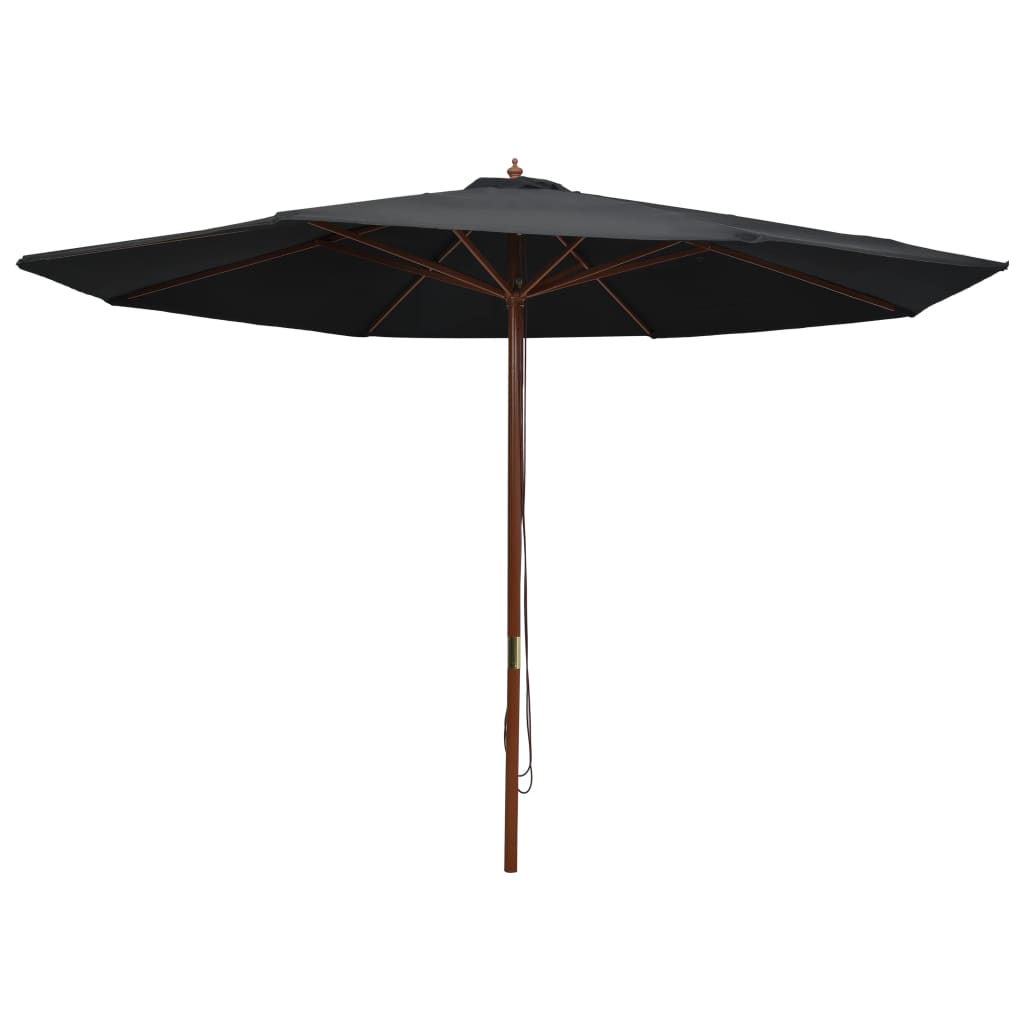 Umbrelă de soare de exterior, stâlp din lemn, negru, 350 cm