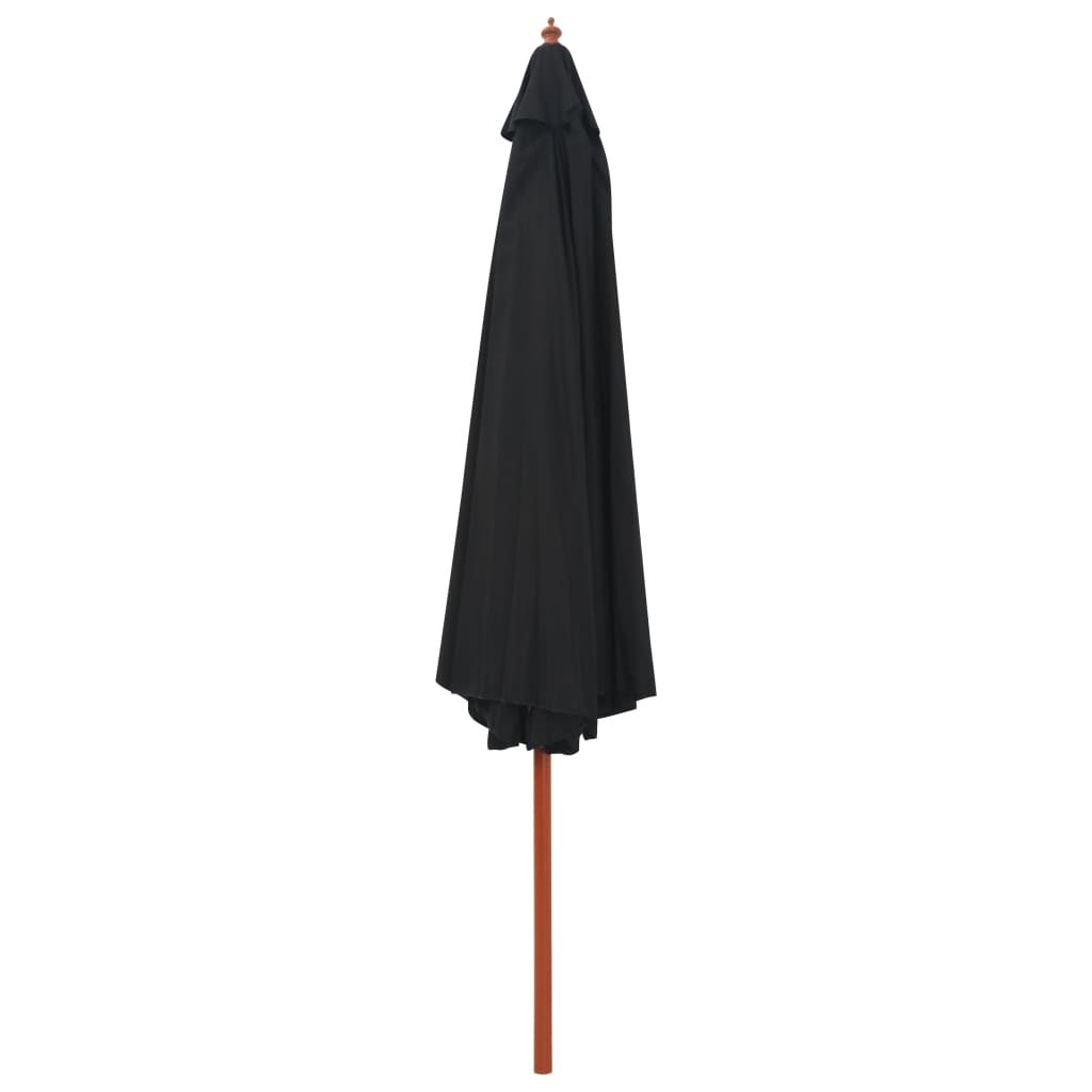 Umbrelă de soare de exterior, stâlp din lemn, negru, 350 cm