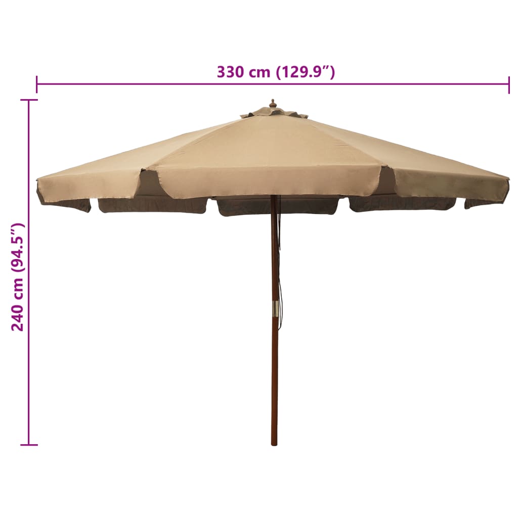 Umbrelă de soare de exterior, stâlp din lemn, gri taupe, 330 cm