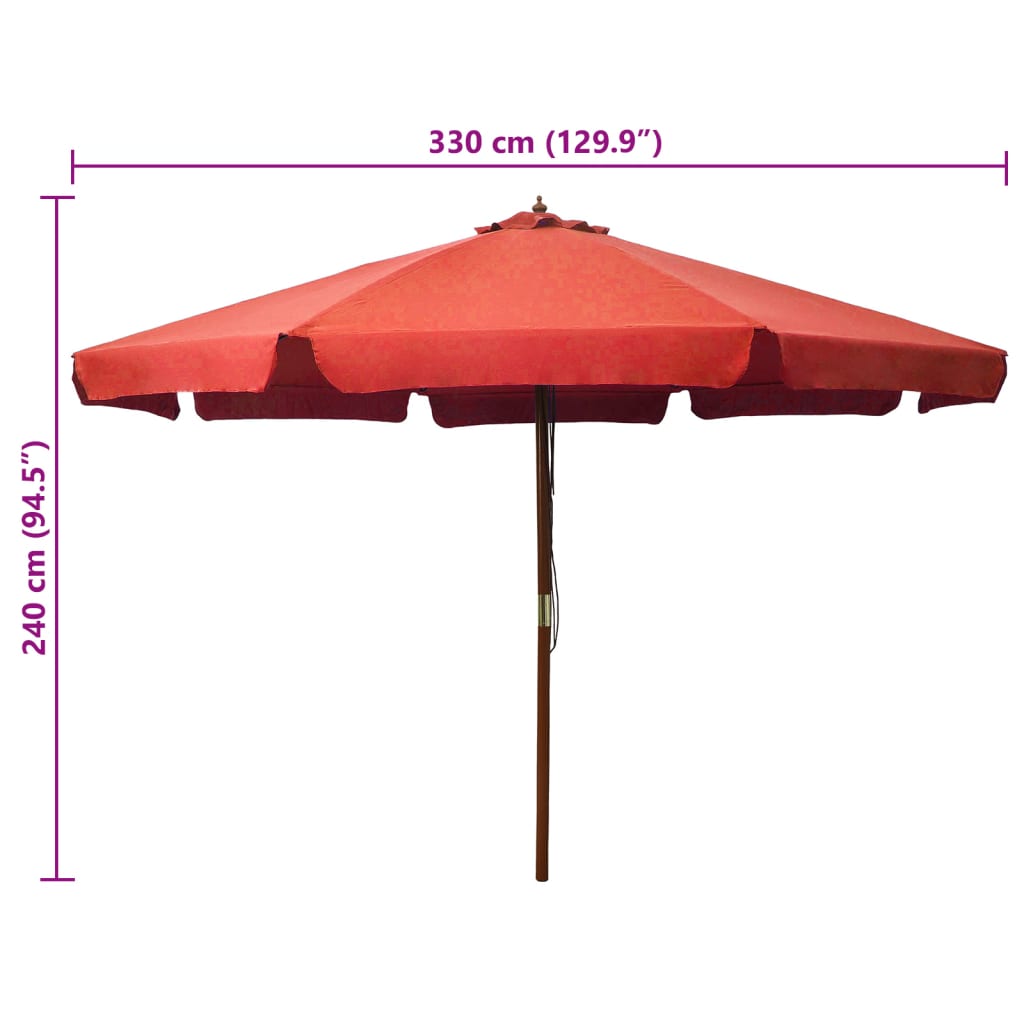 Umbrelă de soare de exterior, stâlp lemn, cărămiziu, 330 cm