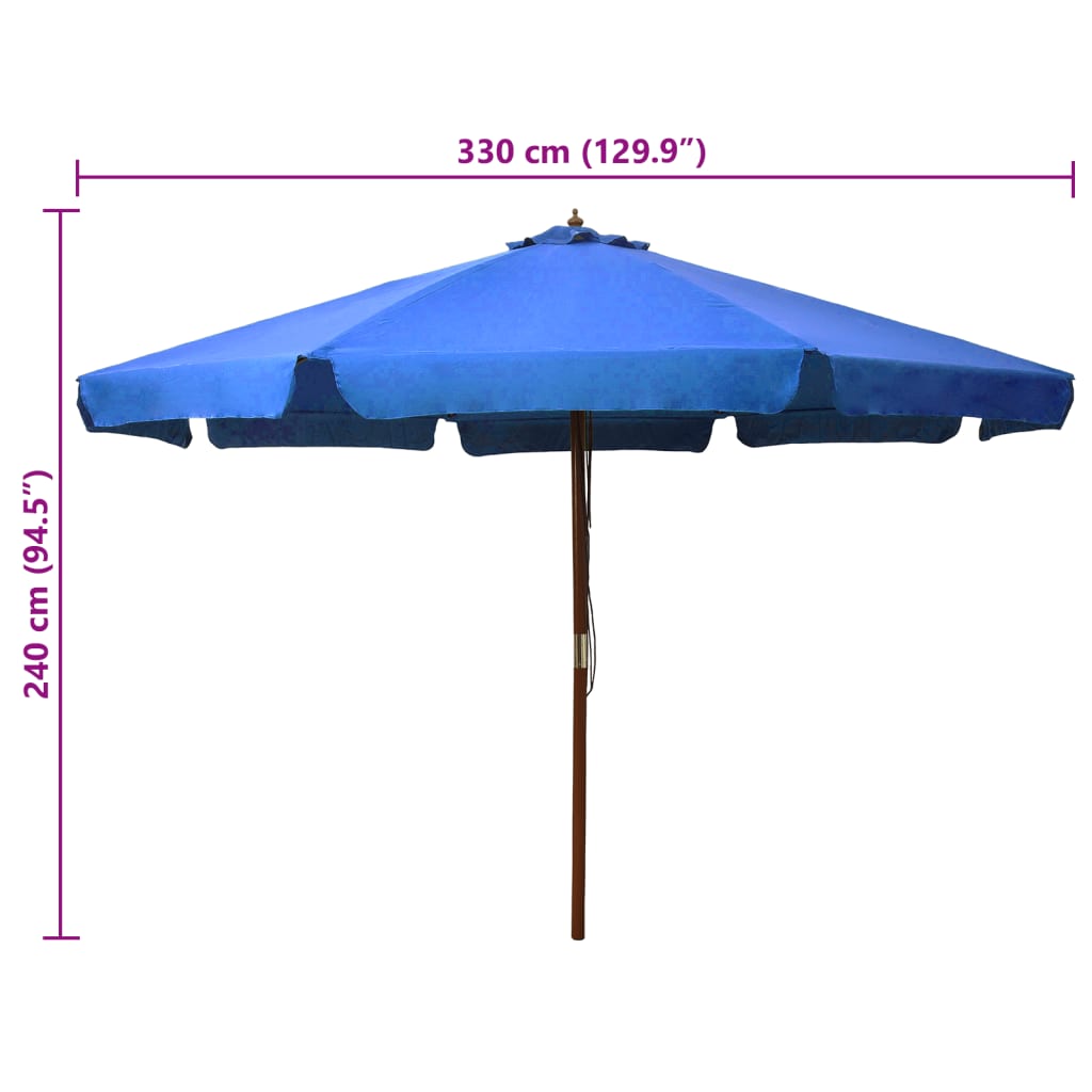 Umbrelă de soare de exterior, stâlp lemn, azuriu, 330 cm