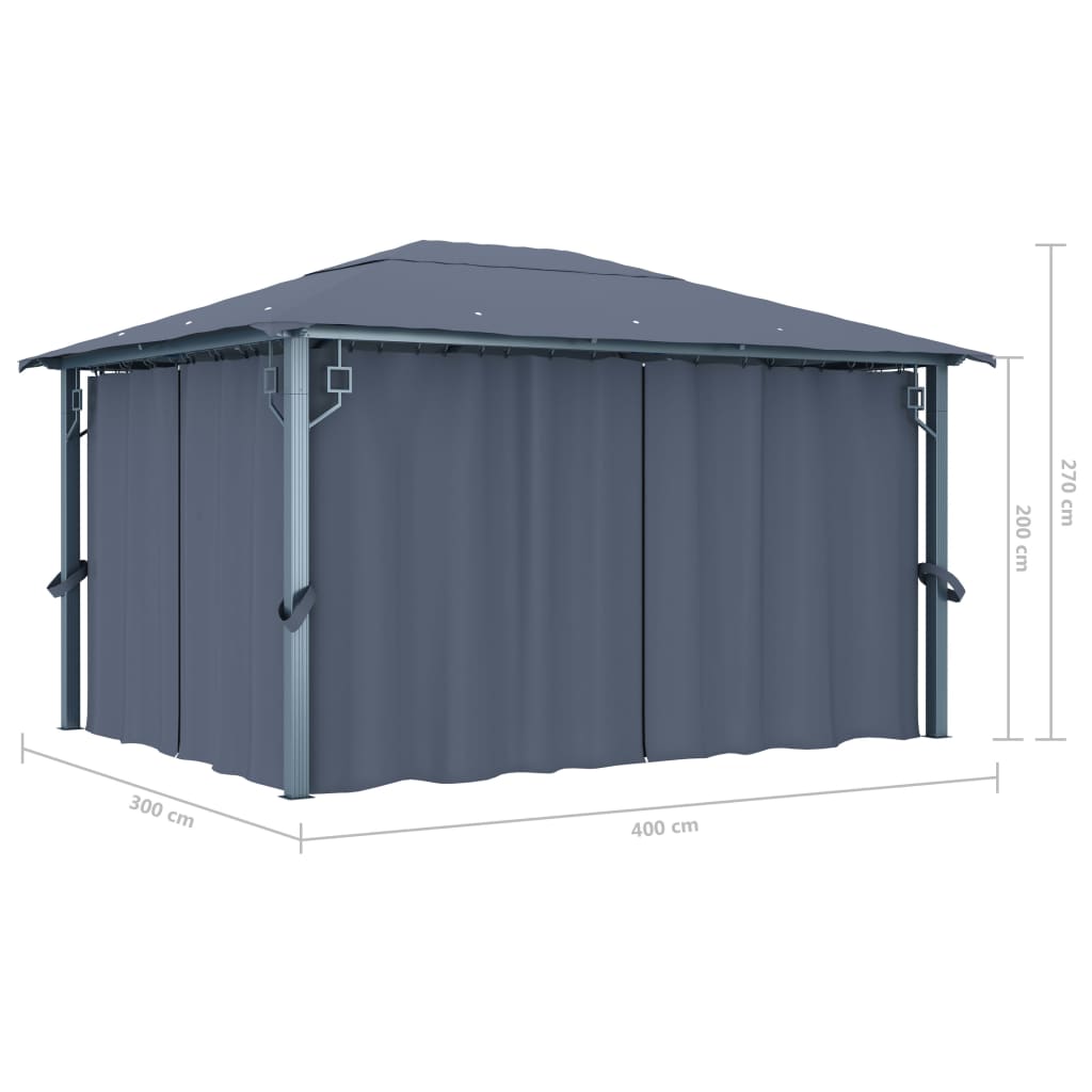 Pavilion cu perdele, antracit, 400 x 300 cm, aluminiu