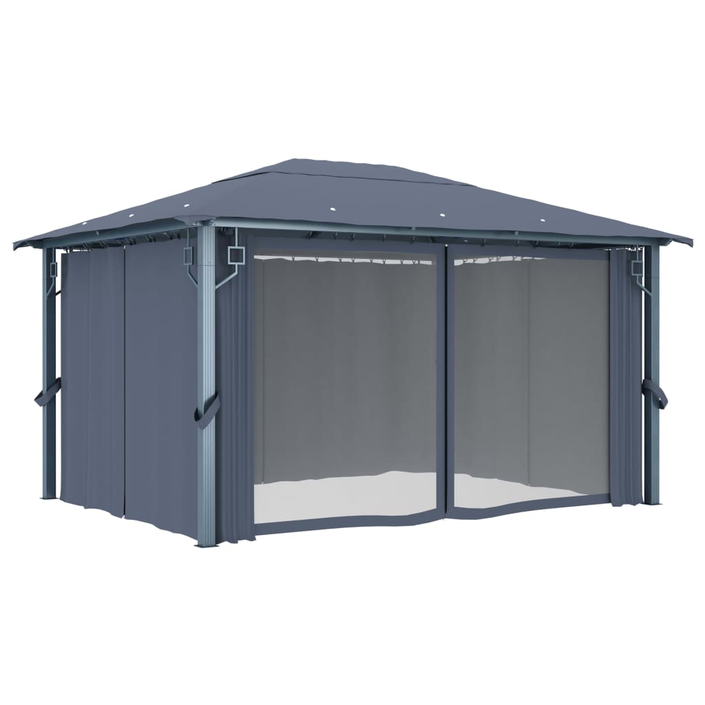 Pavilion cu perdele, antracit, 400 x 300 cm, aluminiu