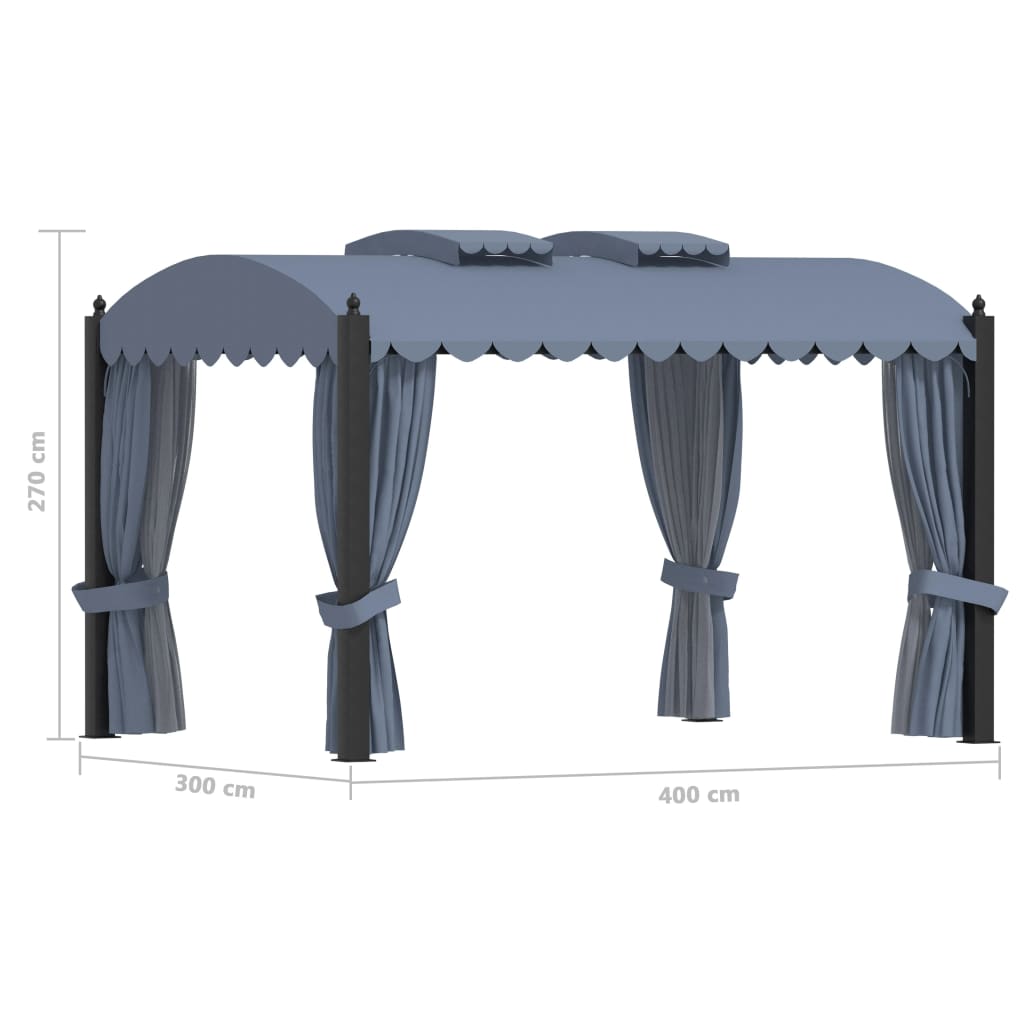 Pavilion cu perdele, antracit, 3 x 4 m, oțel